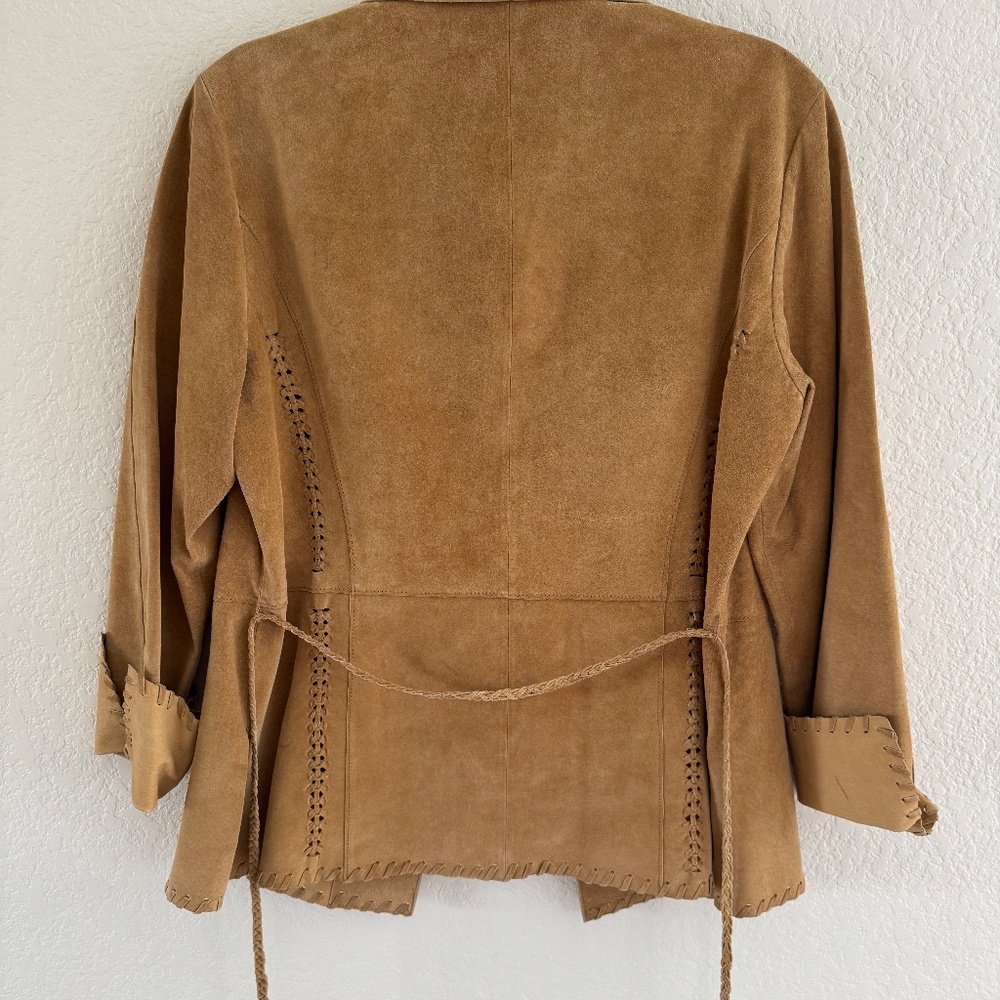 Vintage Tan Suede Jacket | Western Whipstitch Leather Blazer | Size 12 - Picture 6 of 6